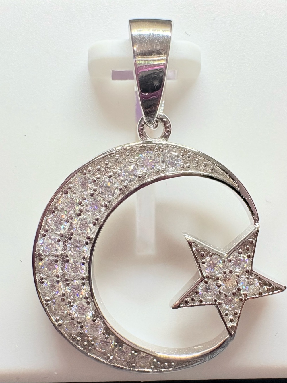 Sterling Silver Moon and Star Moissanite Pendant
